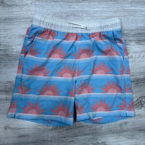 RSQ Boys Swim Trunks Medium Blue Coral Sun‎ Striped Beach Pool Shorts